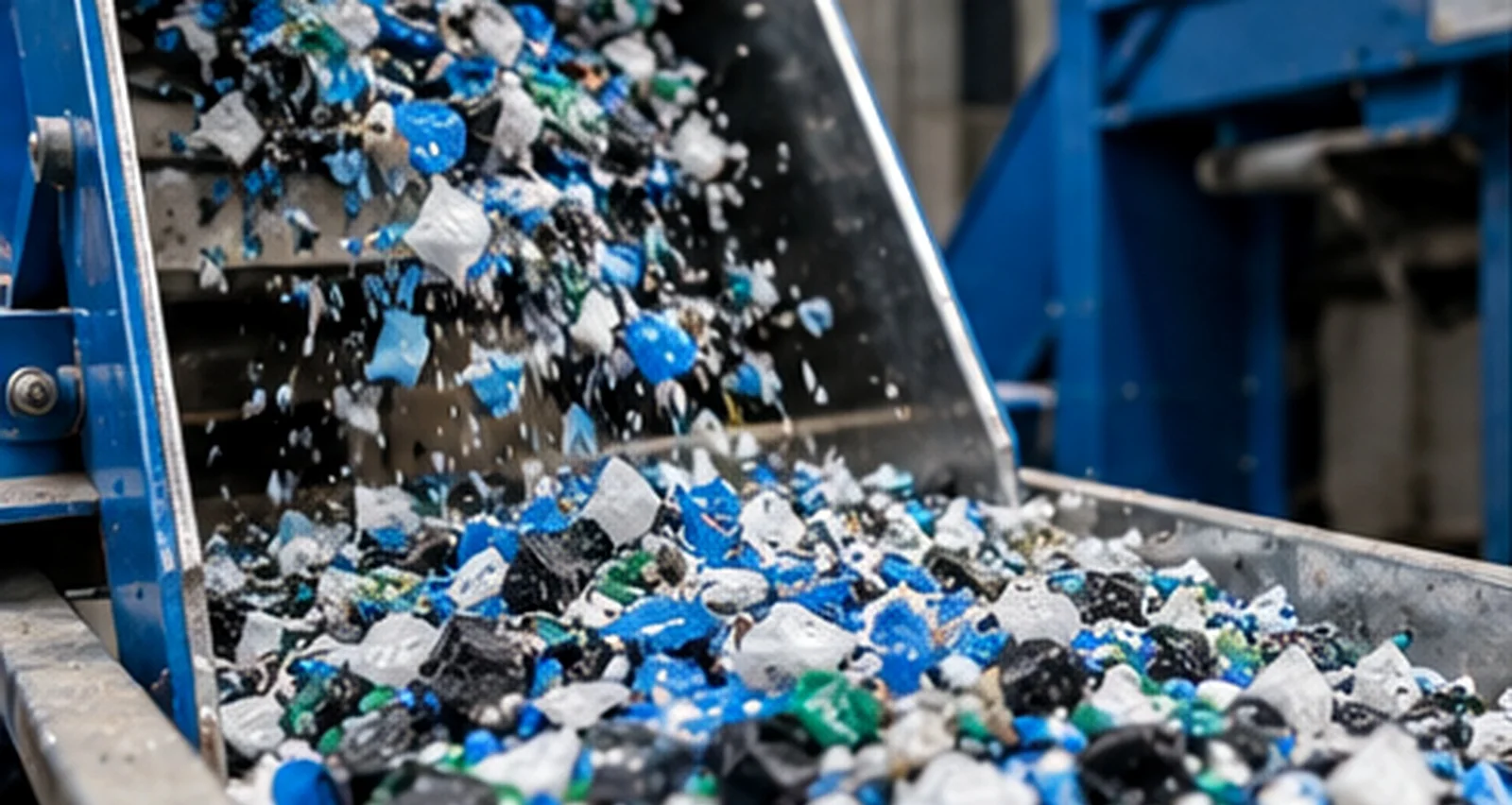 Size-reduced rigid plastic pieces leaving processing equipment