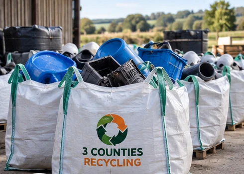 Rigid plastic containers in tonne bags ready to be photographed for assessment